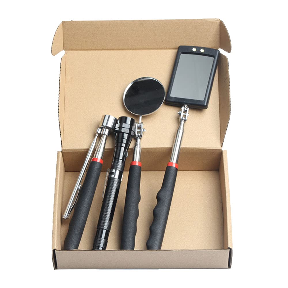 Gifts para hombres, kit de herramientas de recogida magnética telescópica de 5 piezas con varilla de recogida de 1 lb y 15 lb, espejo de inspección giratorio 360 y linterna LED telescópica