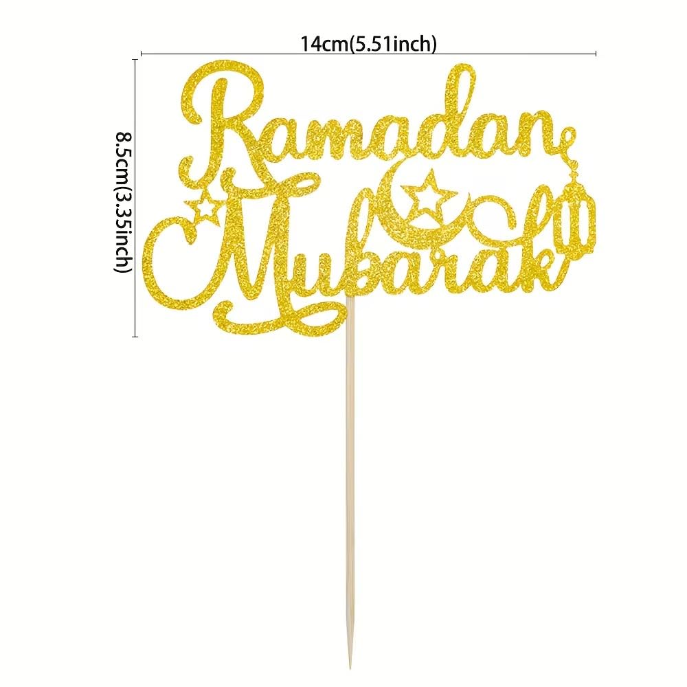 3 Ramadan Mubarak Cake Toppers, Gold Glitter Topper, Decorations, Hamper Gift Tag, Charms - Image 4