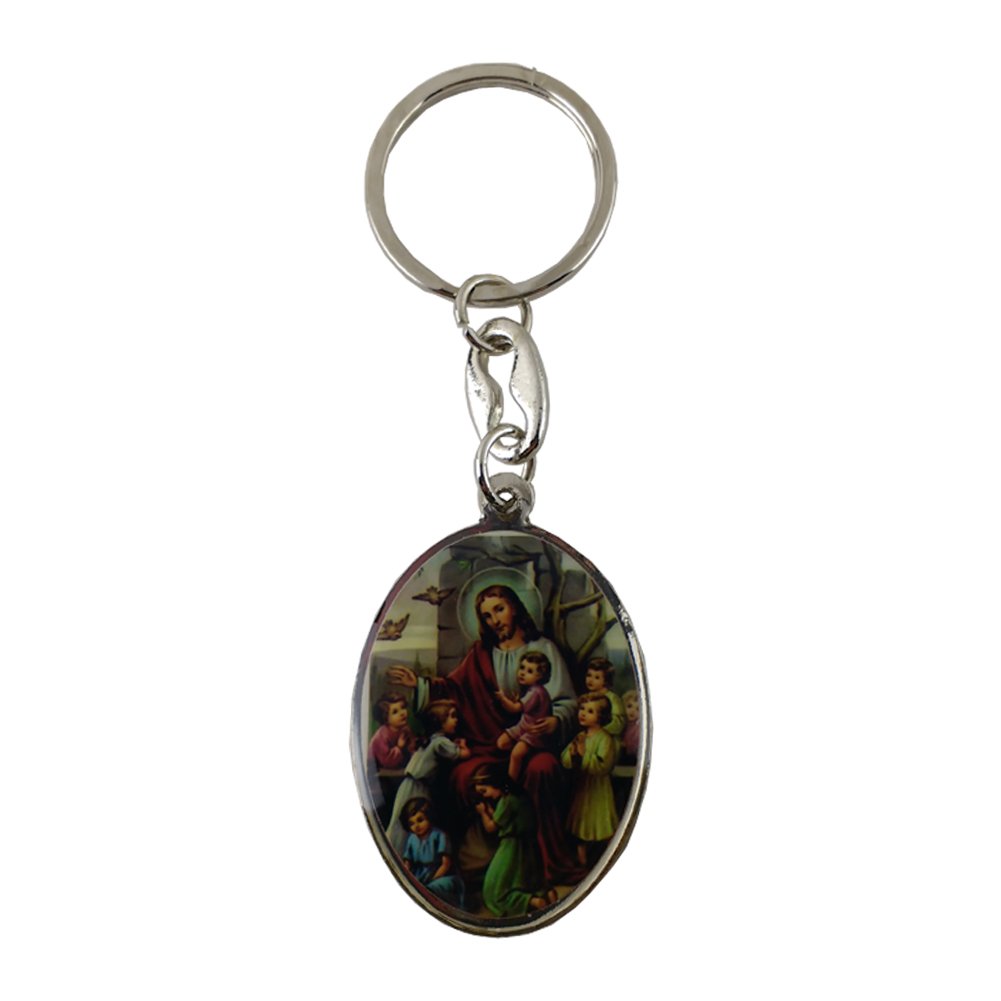 Divine TodayJerusalem Oval Metal Keychain Jesus with Children
