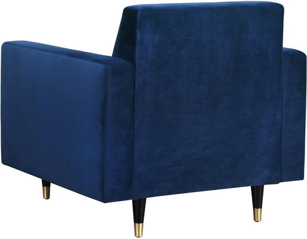 Meridian Furniture Lola Collection Modern | Contemporary Velvet Upholstered Chair with Gold Tipped Black Legs and Channel Tufted Design, 35" W x 35" D x 33.5" H, Blue