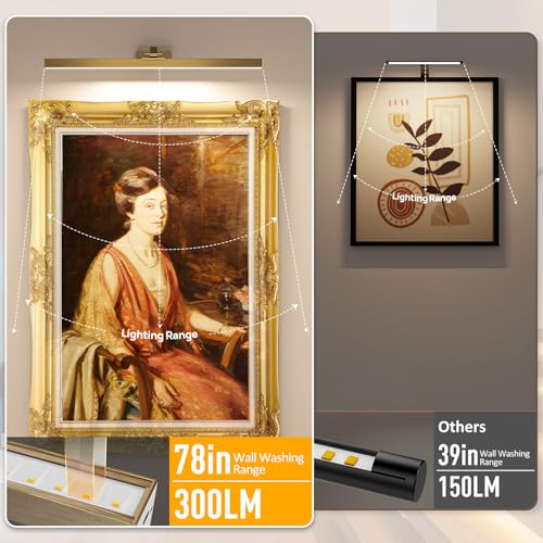 Image of Afyuol Picture Lights for Wall, Brass Battery Operated Picture Light 24in Art Light CCT Dimmable Recharging Battery Wall Light with Remote Control for Living Room Gallery