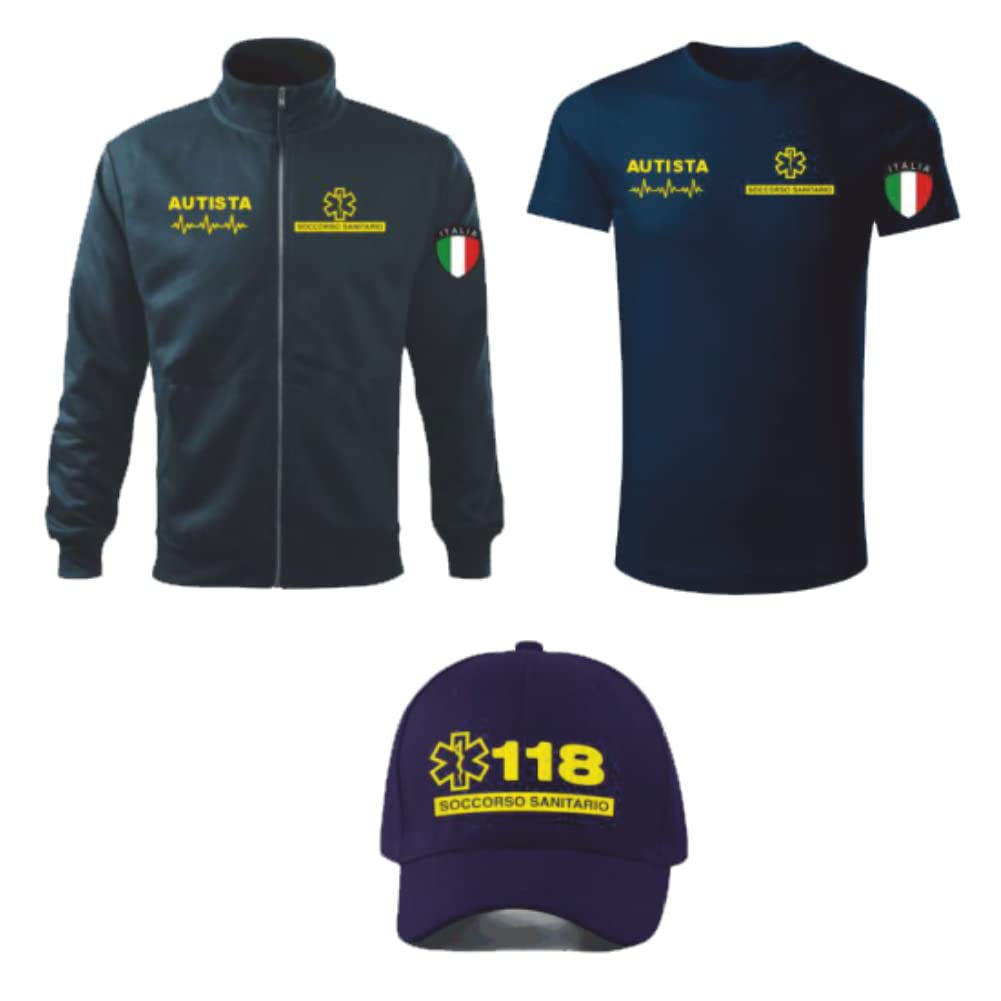 ZENA Completo Felpa t-shirt cappello maglia maglietta berretto SOCCORRITORE INFERMIERE AUTISTA SOCCORSO AMBULANZA 112 118 MEDICO OSS