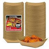 [250 Pack] Small Disposable Brown Kraft Paper Food Trays, 0.5-Lb Concession Tray, Serving Boats for Party Snacks, Taco Bar, Seafood, Nachos Plates, Half-Pound