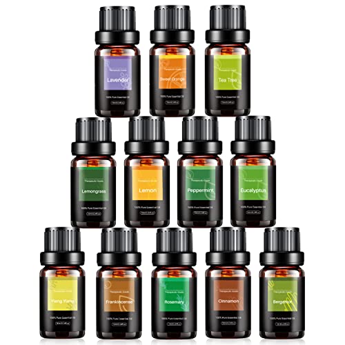 Essential Oils Set, Top 12 Aromatherapy Essential Oils Kit For Diffuser, Home Fragrance - Eucalyptus, Lavender, Peppermint, Tea Tree, Lemongrass, Frankincense, Cinnamon, Ylang-Ylang (12 X 10Ml) #TOP6