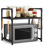Weida Home Estante Organizador para Microondas | Soporte Metálico de Cocina de 1 Nivel con 4 Ganchos | Organizador de Encimera para Microondas, Color Negro ( 50.5x27x51cm)