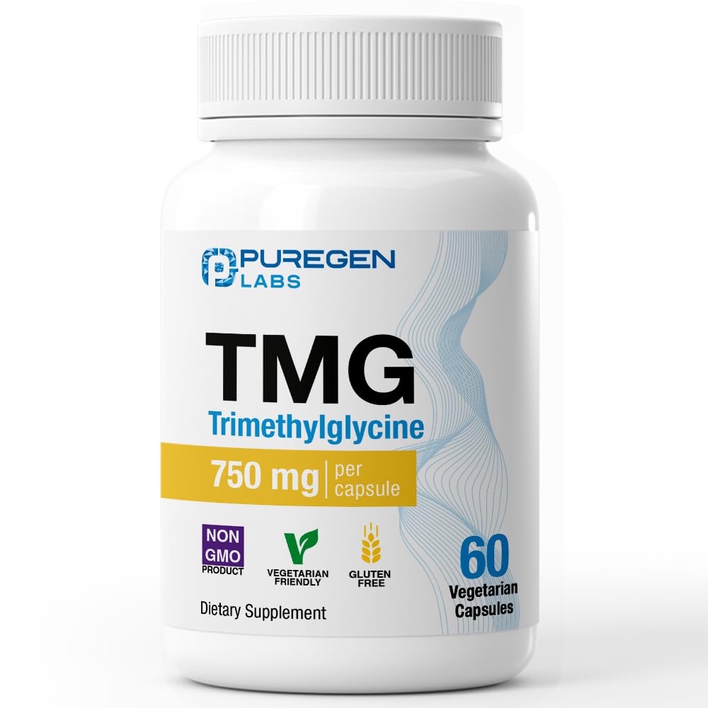 Puregen Labs TMG 750 mg – Trimethylglycine Supplement – Encourages Healthy Homocysteine Levels, Non-GMO, NO Gluten and Dairy - 60 Vegetarian Capsules 1