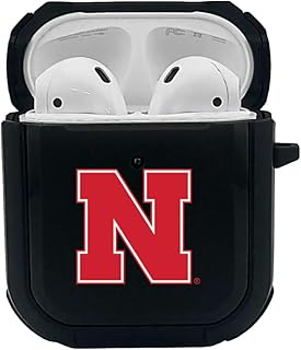 Collegiate Durable Black Cover for Apple AirPods (1st/2nd Generation) Case with Carabiner - Nebraska Cornhuskers
