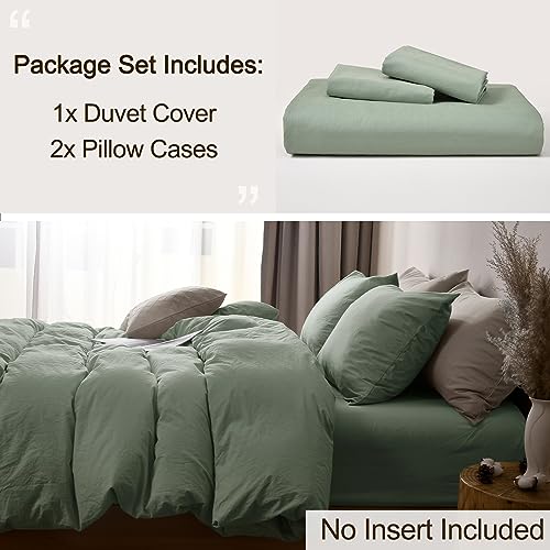 Phf 100% Cotton Duvet Cover King Size, 3Pcs Washed Cotton Linen Like Comforter Cover, Soft Breathable Durable Cooling Duvet Cover For Hot Sleepers, 104" X 90", Sage Green #TOP4