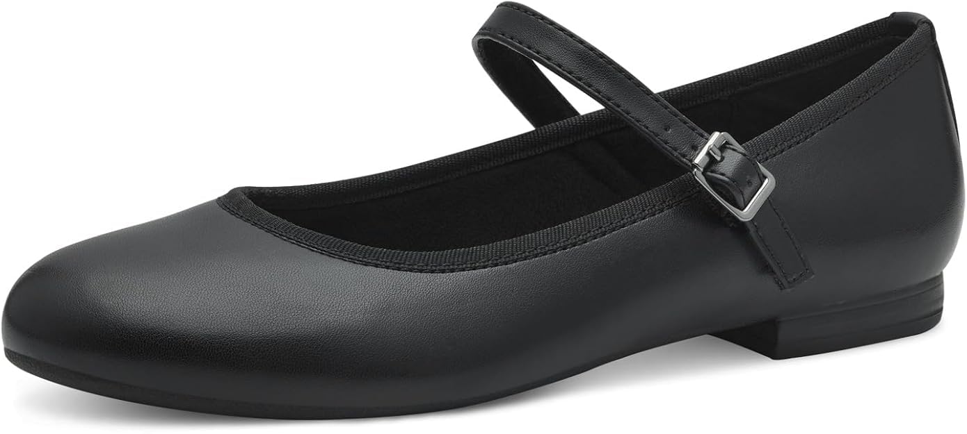 MARCO TOZZI Women's Ballet Flats with Straps, Vegan, Black (Black Nappa), 8.5 UK