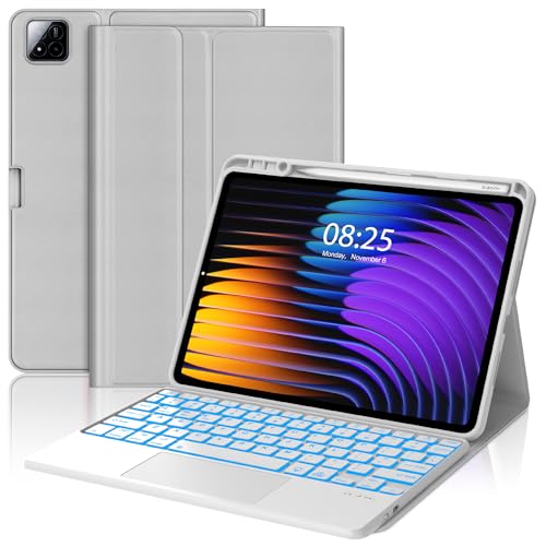 Backlit Keyboard Case for Xiaomi Pad 8/8 Pro/7/7 Pro 11.2 Inch Case Keypad with Trackpad, Detachable Touchpad for Mi Pad 7 Case with Colors Backlight, Pen Slot for Mi Pad8/8 Pro 2026 11.2'', Grey