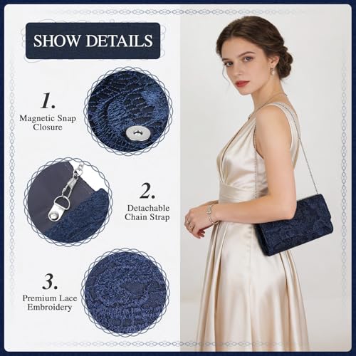 Image of UBORSE Evening Bag Lace Clutch Purse for Women Formal Elegant Envelope Wedding Party Cocktail Crossbody Shoulder Bag