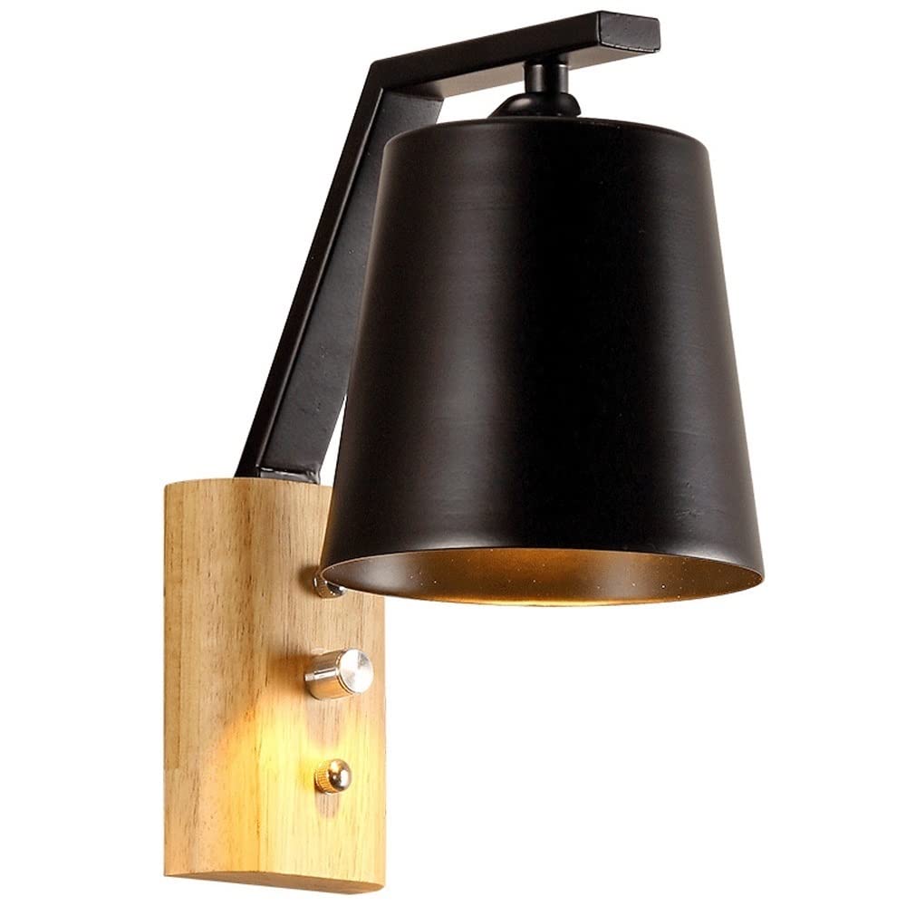Lámpara de pared de metal vintage para leer en la cama con tablero de madera