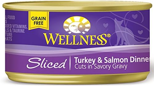 Wellness Natural Canned Grain Free Wet Cat Food, Sliced Turkey & Salmon, 3-Ounce Can (Pack Of 24)