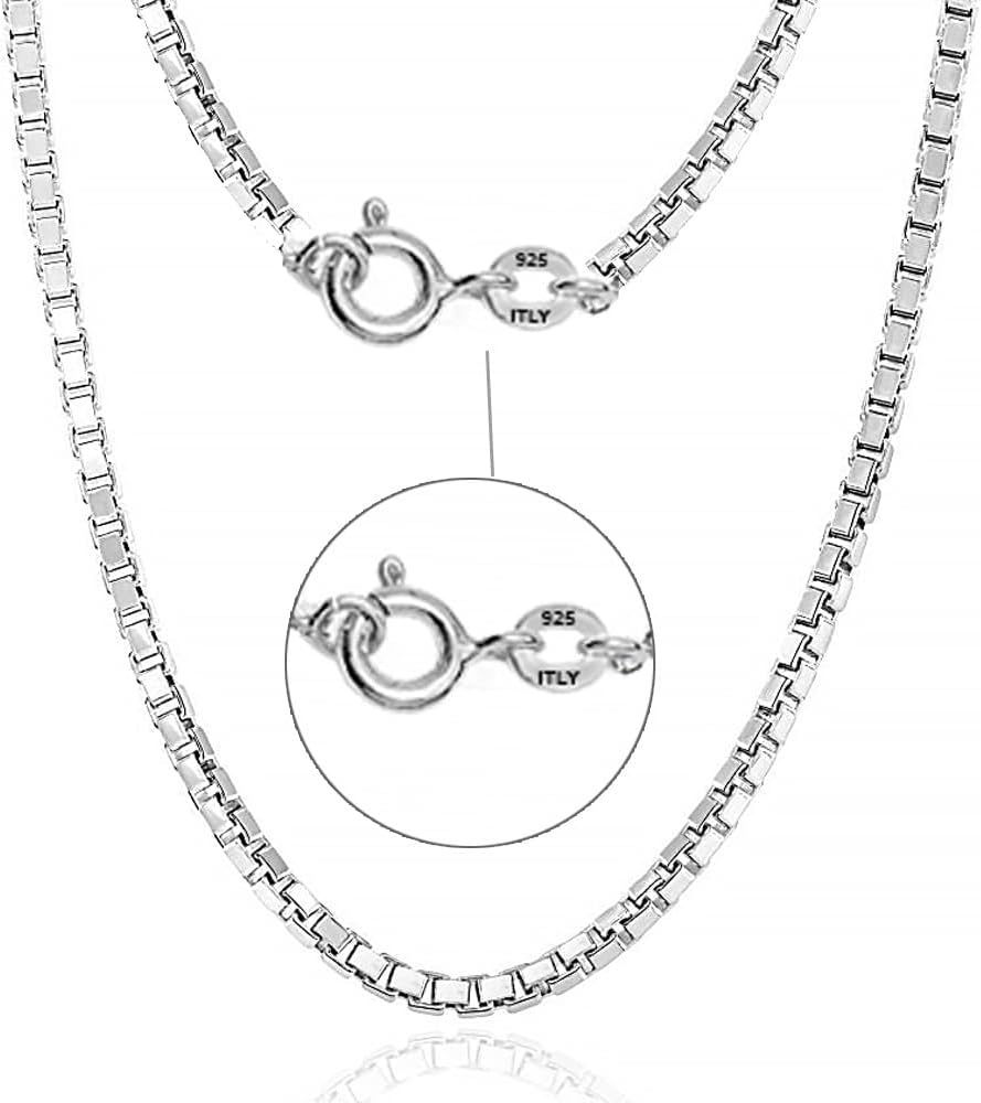 LeCalla 925 Sterling Silver Italian 0.08 MM, 1 MM, 2 MM Box Chain Necklace for Women Men with Spring Ring Clasp, Made in Italy (16, 18, 20, 22, 24 Inches)