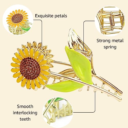 Cosdad 3Pcs Cute Hair Claw Clips - Non-Slip Metal Flower Clips For Women With Thick Hair - Strong Hold Hair Accessories For Girls - Sunflower, Bell Orchid, Fishtail Flower Designs #TOP2