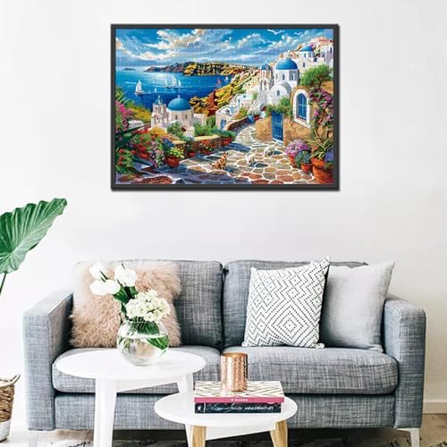 Jigsaw Puzzles 1000 Pieces for Adults-Greek Islands Hardboard Puzzle-Challenging Puzzle Perfect for Game Nights-DIY Home Wall Decor-Art Puzzles-Santorini White Buildings Sun Rays Art 27" x 20" - 3