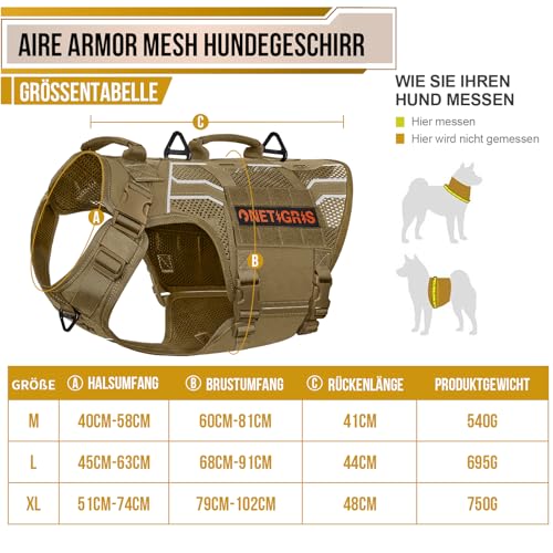 OneTigris Hundegeschirr, AIRE Armor Mesh Einstellbar Sicherheitsgeschirr mit 2 Griffe und 3 D-Ringen No-Pull Brustgeschirr Reflektierend Atmungsaktiv für Große/Mittlere Hunde - Braun XL