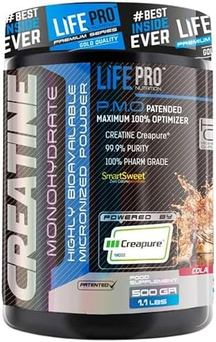 Life Pro Creatina Monohidratada Creapure 500g, Creatina Pura en Polvo con Dosificador, Mejora el Rendimiento Deportivo, Sin Gluten, Creatina Micronizada para Entrenamiento y Recuperación