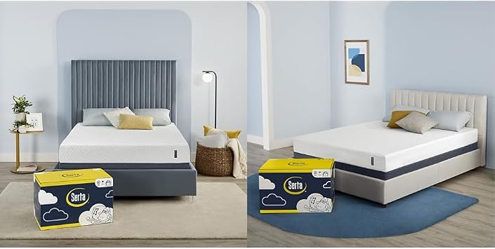 Serta - 8 inch Cooling Gel Memory Foam Mattress, Full Size, Medium-Firm, Supportive & 7 inch Cooling Gel Memory Foam Mattress, Twin Size, Medium-Firm, Supportive, CertiPur-US Certified