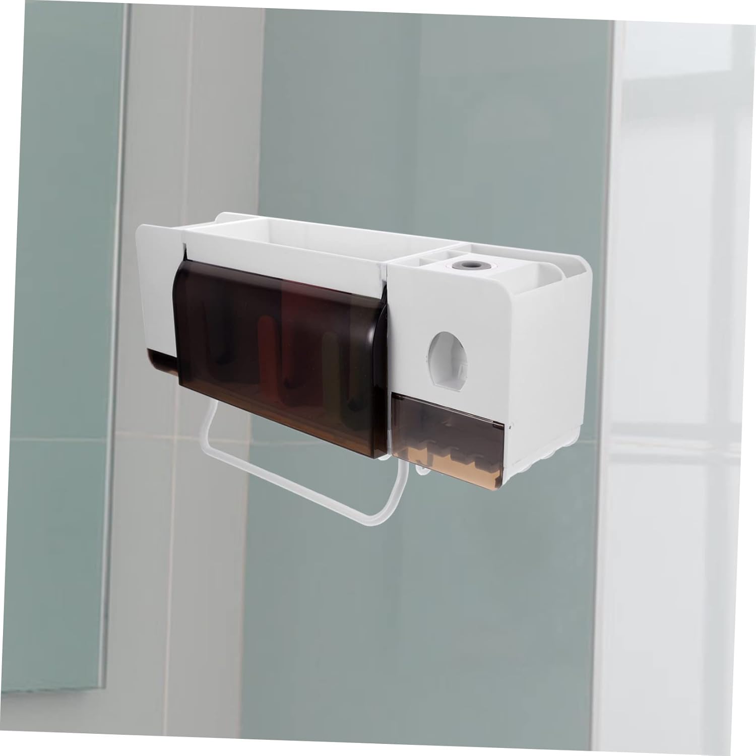 PRETYZOOM Wall-Mounted Toothbrush Holder Organizer Multi-Functional Suction Cup Bathroom Rack Space Saving 304 Stainless Steel Toothpaste Dispenser for Family Use