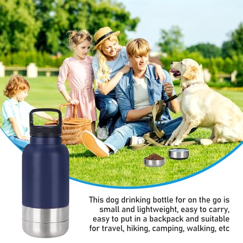 Trinkflasche Hunde für Unterwegs, 1000ml Hundetrinkflasche für Unterwegs, Wasserflasche Hund, Edelstahl Trinkflasche Hund mit Wassernapf und Futternapf, Hundezubehör für Spaziergang, BPA-Frei