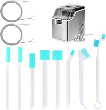 ImxPW Ice Machine Cleaner Brush Set, 10-Piece Cleaning Tools with 2 Drain Pipe Brushes and 8 Crevice Brushes, Blue