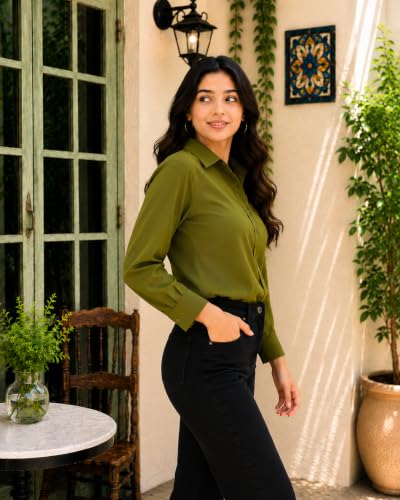 Image of FUNDAY FASHION Women Solid Regular Fit V Collered Casual Shirt