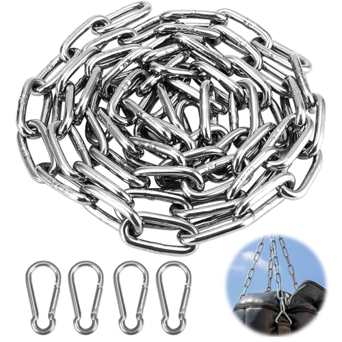 ROSYLEVE Edelstahlkette Stahlkette 3mm 2m Kettenglieder Edelstahl Ketten mit Karabiner Gliederkette Verlängerungskette Rundstahlkette Meterware für Hundekette Schaukeln Ketten Ankerkette Hängesessel