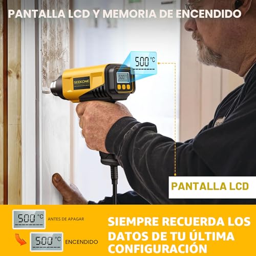 Miniatura 3 de Seekone Pistola De Aire Caliente De 2000w Con Pantalla Lcd Digital, 50 -650 Diseño Compacto Y Temperatura De Flujo De Aire Ajustable, Con Protección De Sobrecarga Y Ideal Para Manualidades