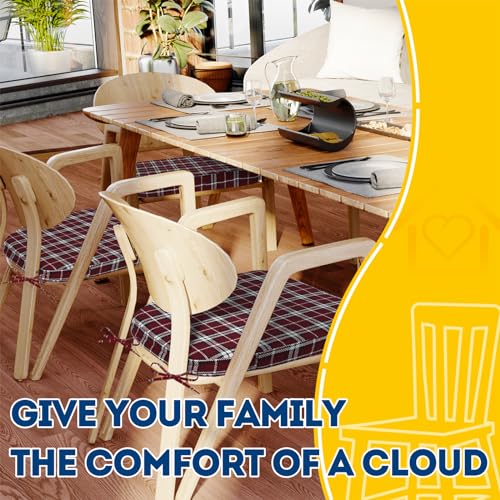 Image of AAAAAcessories D-Shaped Chair Cushions, 2 inch Thick Dining Chair Pads with Ties and Removable, Machine-Washable Cover, 17 inch x 16 inch, Set of 2, Red Checkered