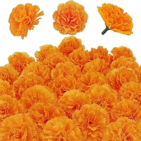 TiSkying 30 Pcs Artificial Marigold Flowers, Silk Cloth Marigolds Decoration Set Orange Marigold Flowers Decorations for Parties Indian Festival Backdrop Photo Prop Home Decoration Cover
