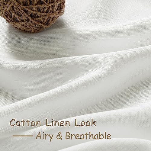 Image of Linen Off White Curtains 120 inch Extra Long for Living Room Back Tab Light Filtering Semi Sheer Drapes Modern Farmhouse Coastal Decor Cotton Textured Curtain for Floor to Ceiling Window 10 FT