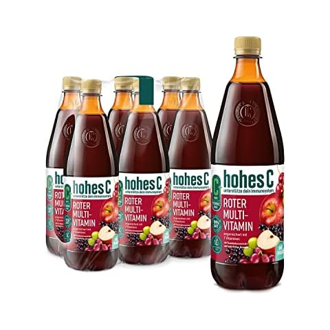 hohes C Roter Multivitamin (6 x 1l), 100% Saft, Apfel, Traube, Schwarze Johannisbeere, 7 Vitamine, ohne Zuckerzusatz, mit recyceltem PET Cover