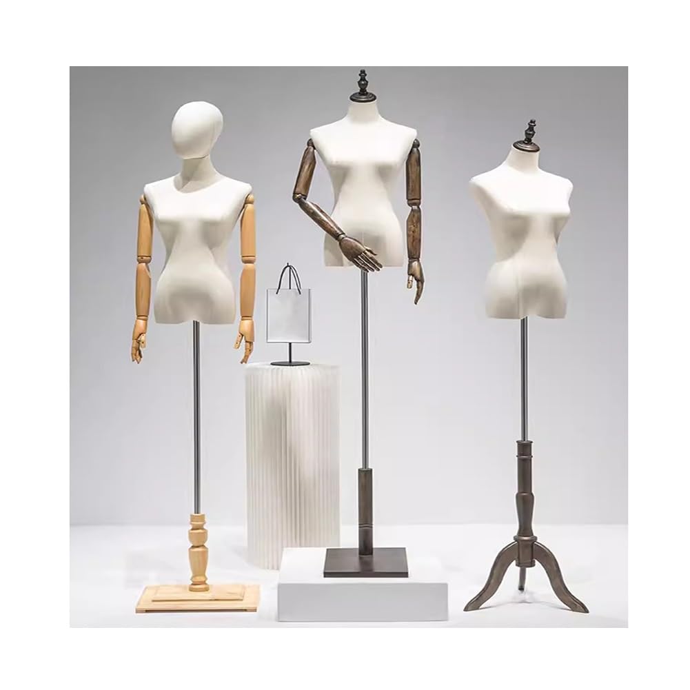 GRRICEPL Mannequin Body with Detachable Head, Height-Adjustable Model for Displaying Women's Clothing, Wooden Arms and Base for Sewing Clothing, Jewelry(Natural-A,111)
