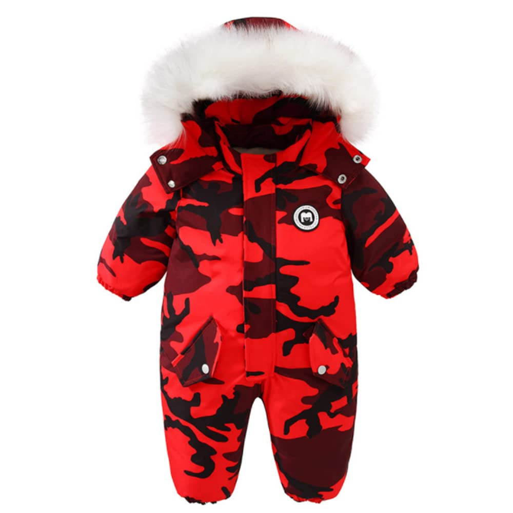 DINGDONG'S CLOSET Kid's Boy Girl Winter Camouflage Snowsuits Ski Suits Waterproof Snowboarding Jumpsuits(Red,3-4T)