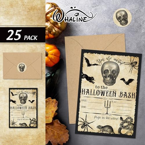 Invitación de Halloween Whaline de papel grueso en blanco con 25 sobres 3