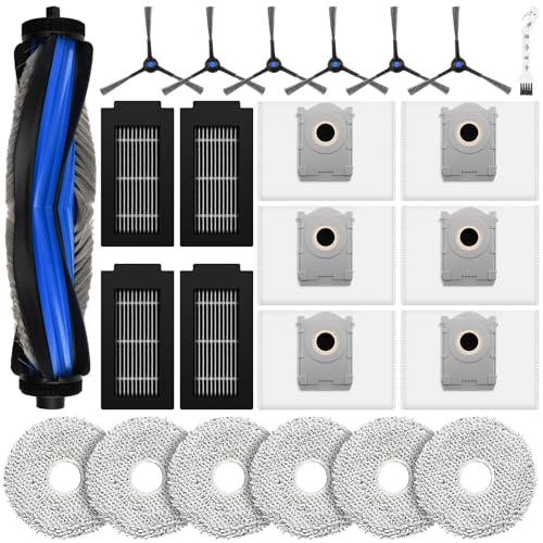 24 Stück Zubehör für Ecovacs Deebot T50 Pro Omni Gen2 / T50 PRO Omni / T50 Omni Saugroboter Ersatzteile mit 1 Hauptbürste 6 Wischtücher 6 Staubbeutel 4 Filter 6 Seitenbürsten 1 Reinigungsbürste