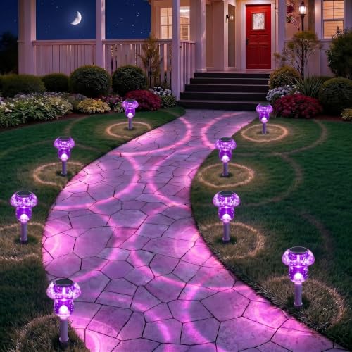 Solar Lights Outdoor, 8 Pack Mushroom Lights Outside Waterproof, Solar Powered LED Lighting for Garden, Yard, Landscape, Path, Pathway, Lawn, Walkway, Driveway, Backyard Halloween Decor (Purple)