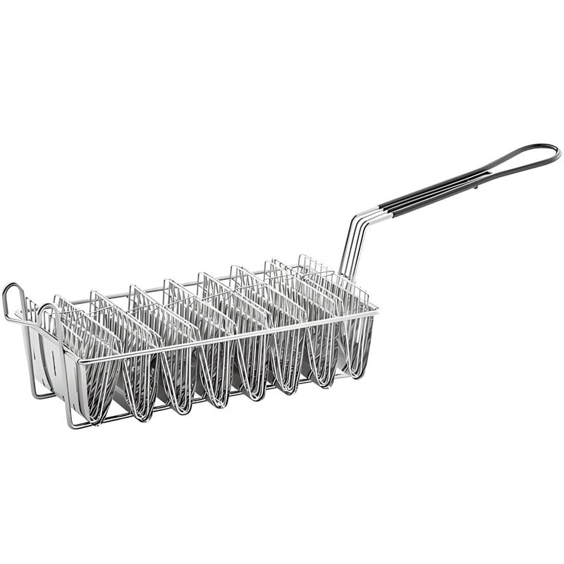 OCS Parts Pro Chef Series 2 Level Burrito and Chimichanga Fryer Basket | 12 1/2" x 6 5/8" x 4 5/8" Nickel-Plated Steel Fryer Basket with Front and Left Hook