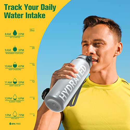 Image of Sahara Sailor Water Bottle, 32 /25 /17oz Durable and Leakproof Water Bottles Motivational with Time Marker, Tritan, BPA Free, Wide Mouth with Easy Clean Brush for Gym, Travel, School, Office (1 Bottle)
