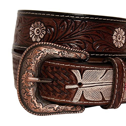 Myra Bag Pink Feather Hand-Tooled Leather Belt for Women S-40622