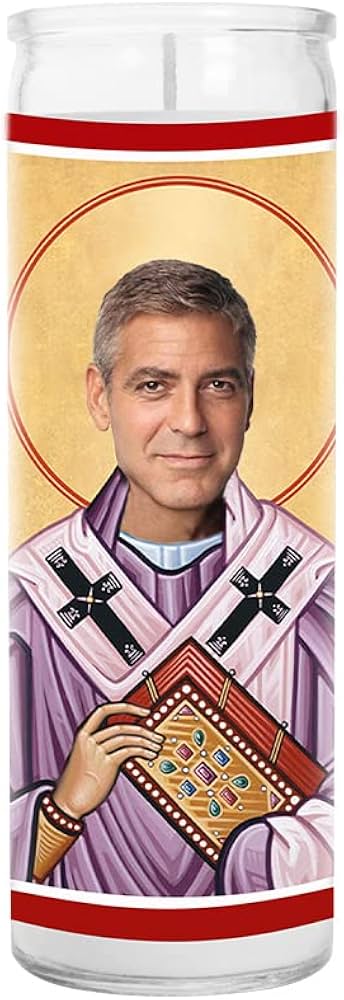 George Clooney Celebrity Prayer Candle - Funny Saint Candle - 8 inch Glass Prayer Votive - 100% Handmade in USA - Novelty Celebrity Gift (George ...