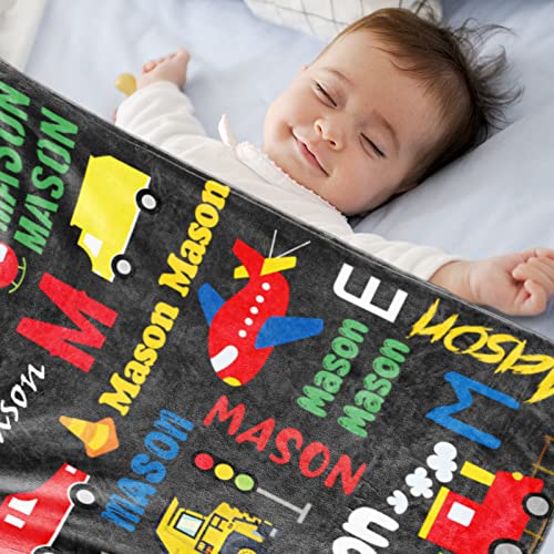 Image of Personalized Blanket with Name for Boys Car Transport Custom Name Blanket