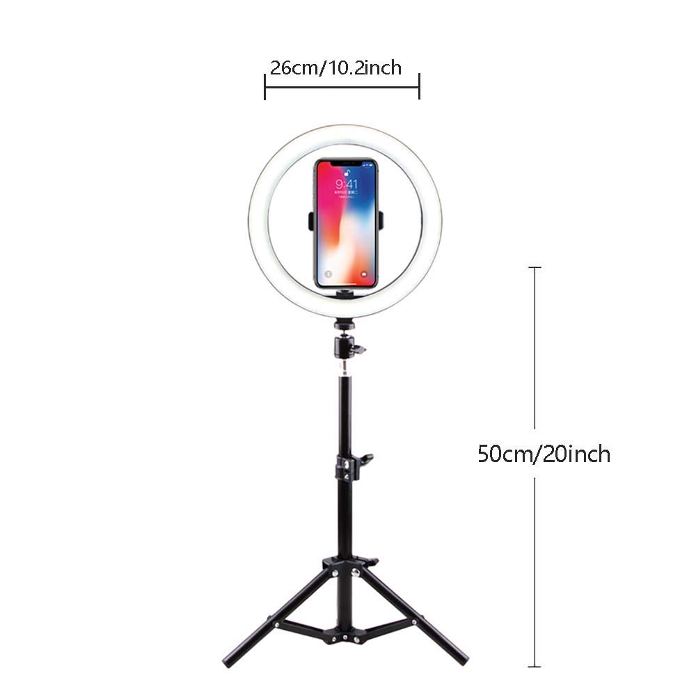 Anello Luminoso da 10 Pollici con Supporto per treppiede da 19 Pollici Luci circolari a LED con Supporto per Telefono per Trucco in Live Streaming Video Youtube Tiktok, Compatibile con Tutti i telef