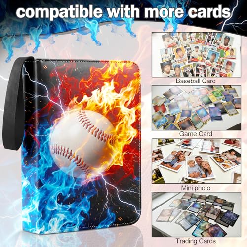 Image of Baseball Card Binder 4 Pockets Sports Card Binder Holds 400 Cards with 50 Removable Double Sleeves, Portable PU Zipper Trading Card Album, Fits TCG Collectors Boys Girls Gift