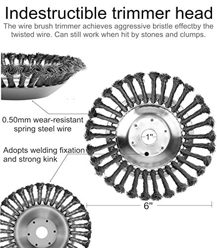 GS Alderaul Upgraded 6 in Steel Wire Brush Cutter Trimmer Head Kit, 8 Pcs Weed Eater Wire Brush kit, with Weed Eater Blade Adapter Kit, for String Trimmers, Weed Eater Head, Lawn Mower, Rust Removal
