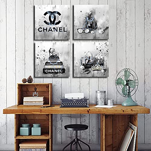 Image of Meetdeceny Bedroom Wall Decor - Black And White Wall Art Fashion Handbag Room Decor for Teen Girls - Perfume Wall Art for Living Room - Canvas Prints Pictures - 20 inchx 20 inch x 4 Piece