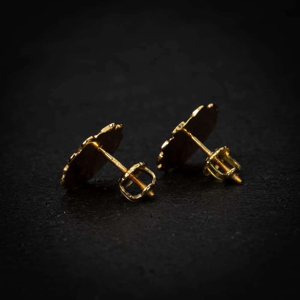 Men's Large Circle Shape 14K Yellow Gold Plated Solid 925 Sterling Silver Screw Back Post Round 90's Old School Retro Big Nugget Hip Hop Stud Earrings For Men - Image 5
