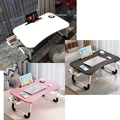 VebaCidi 3 Same Size Bed Desks with Holders and Drawer (Pink + Black + White) Cover
