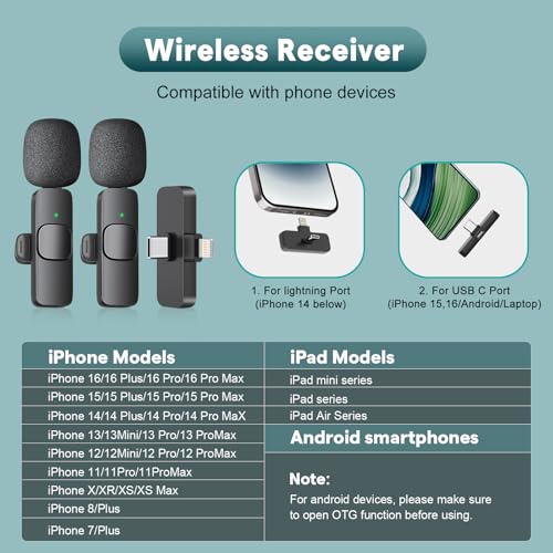 maybesta wireless mini microphone for iphone android phone - bluetooth lavalier lapel mic for audio video recording - clip on content creator microphones for youtube tiktok podcast vlogging